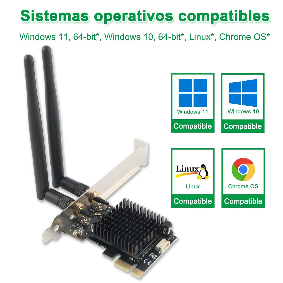 Tarjeta WiFi PCIe - Dual Band 2,4 GHz y 5 GHz + Bluetooth 4.2 - Adaptador inalámbrico PCI-E con Soporte Low Profile y disipador de Calor - para PC Gaming y sobremesa - Compatible con Windows y Linux
