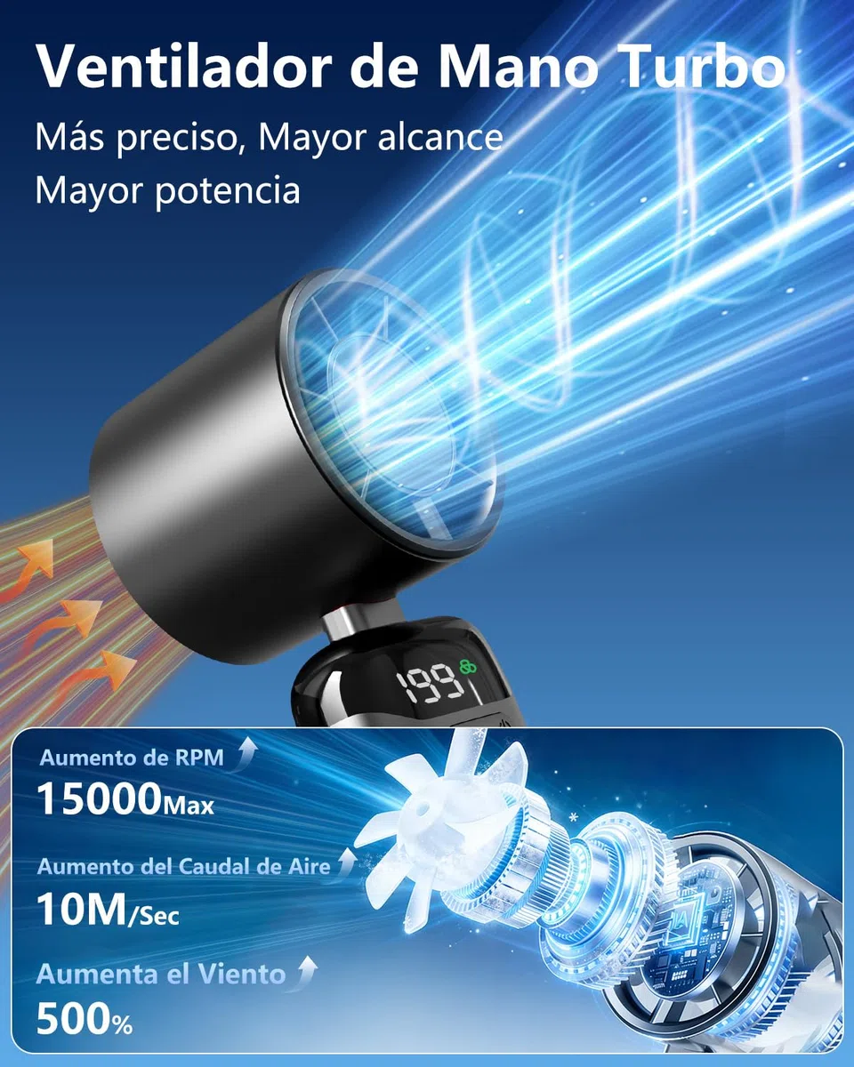 DDKJ Ventilador de Mano Turbo,Aire de Alta Velocidad, 5 Velocidades + 199 Ajustes Continuos, Batería Hasta 10 Horas,Pantalla LED, Portatil para Viajes, Oficina, Deportes y Exteriores-Negro