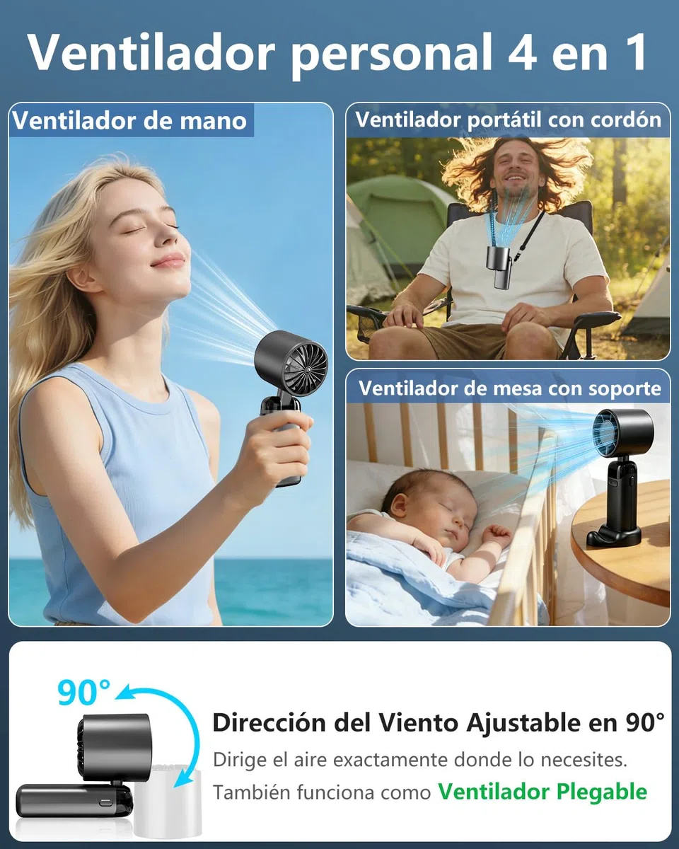 DDKJ Ventilador de Mano Turbo,Aire de Alta Velocidad, 5 Velocidades + 199 Ajustes Continuos, Batería Hasta 10 Horas,Pantalla LED, Portatil para Viajes, Oficina, Deportes y Exteriores-Negro