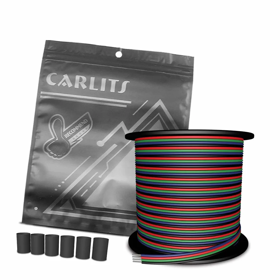 30m 22 AWG 4 colores RGB Cable de Extensión Línea de cable, 12 / 24V DC 4x0.3mm² 100 pies Luces LED 4 pines Tira de Extensión de Carrete de Alambre para 5050 3528 RGB Tiras LED