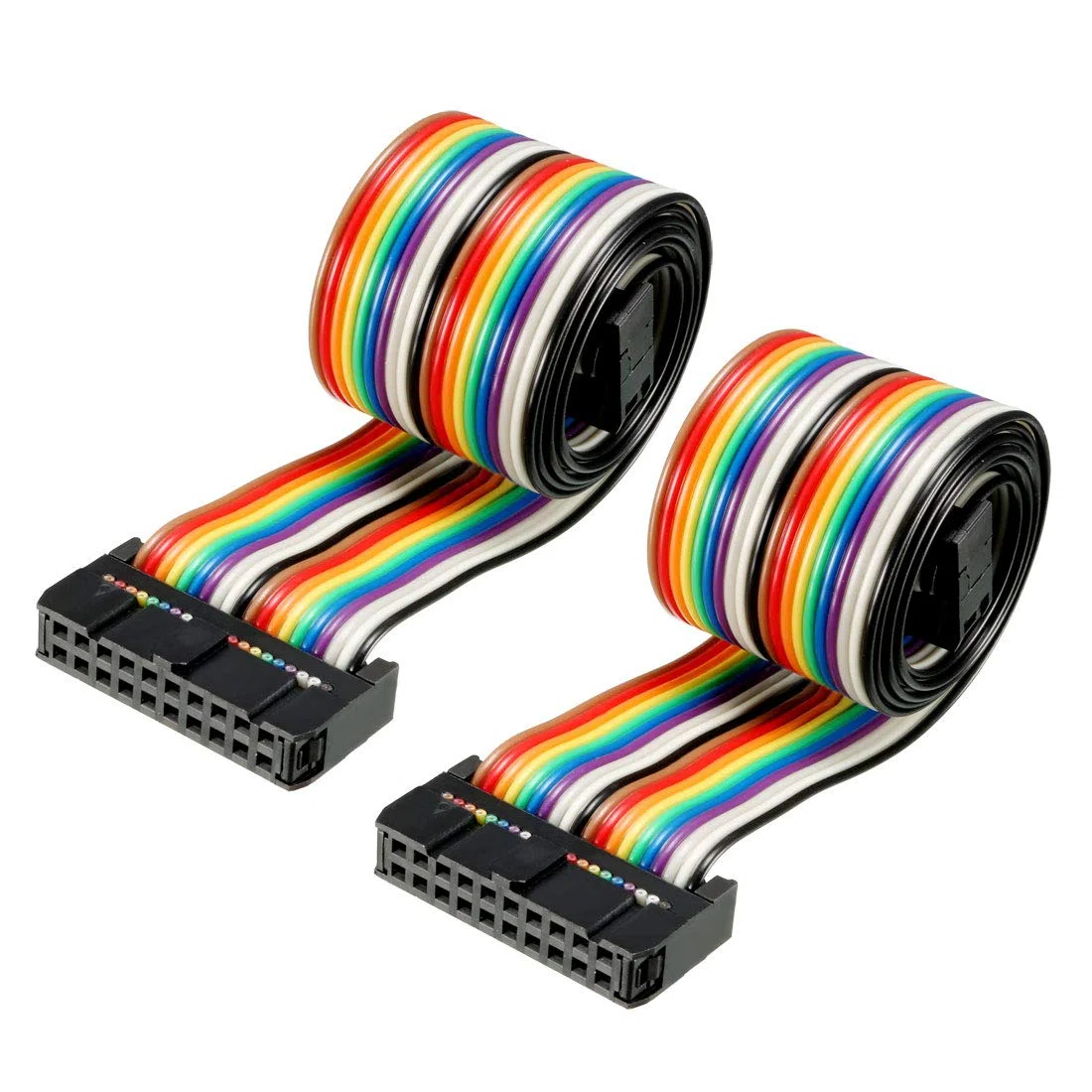 sourcing map Cable Plano Idc De 20 Pines Flexible Multicolor Cinta Arco Iris Cable Puente 48cm De Paso De 2,54 mm,2Pcs
