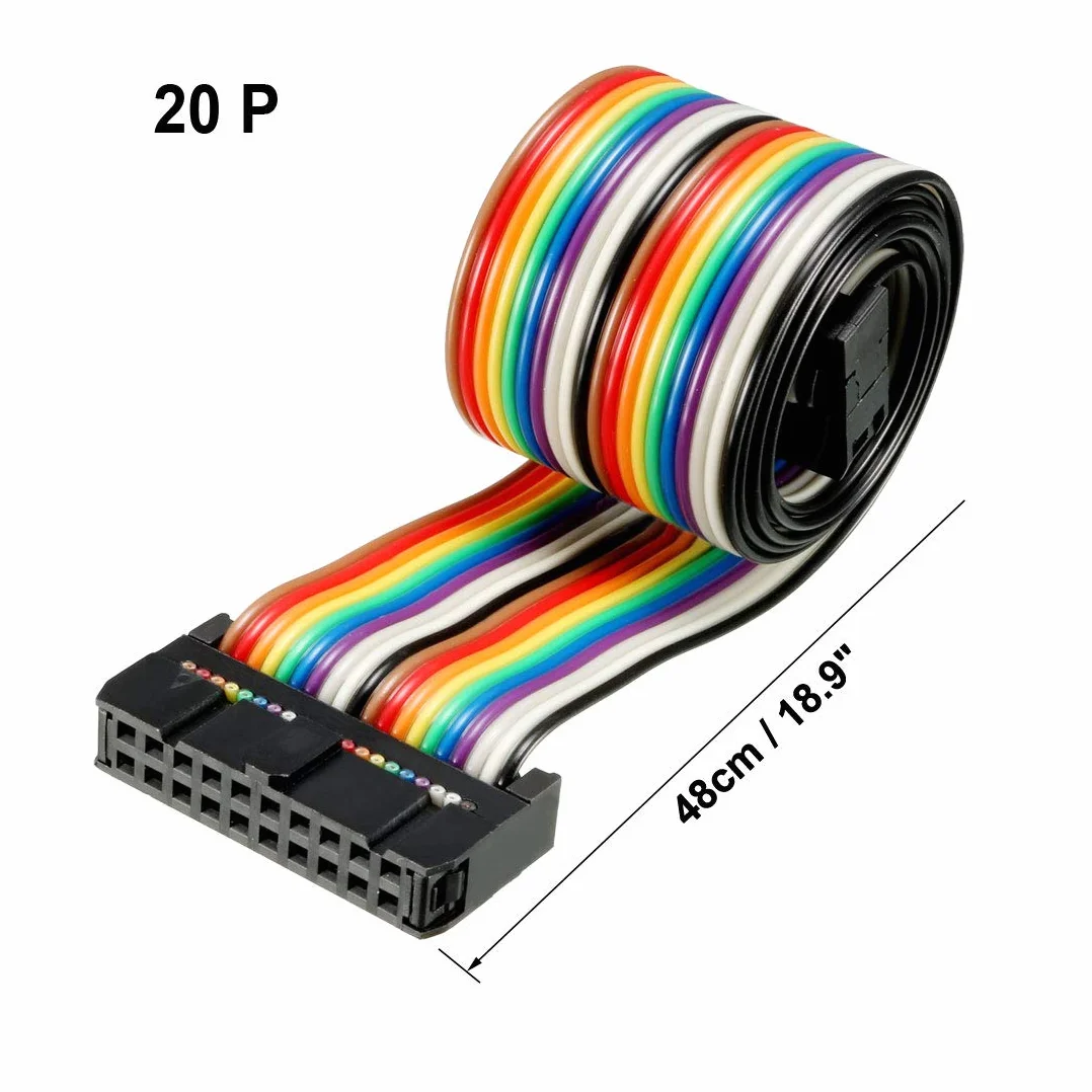 sourcing map Cable Plano Idc De 20 Pines Flexible Multicolor Cinta Arco Iris Cable Puente 48cm De Paso De 2,54 mm,2Pcs