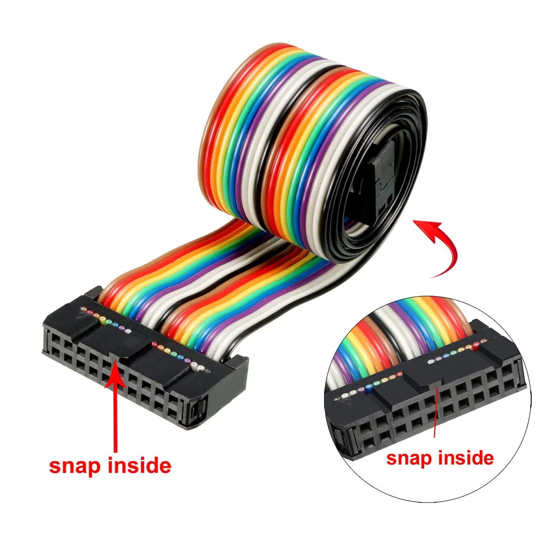 sourcing map Cable Plano Idc De 20 Pines Flexible Multicolor Cinta Arco Iris Cable Puente 48cm De Paso De 2,54 mm,2Pcs