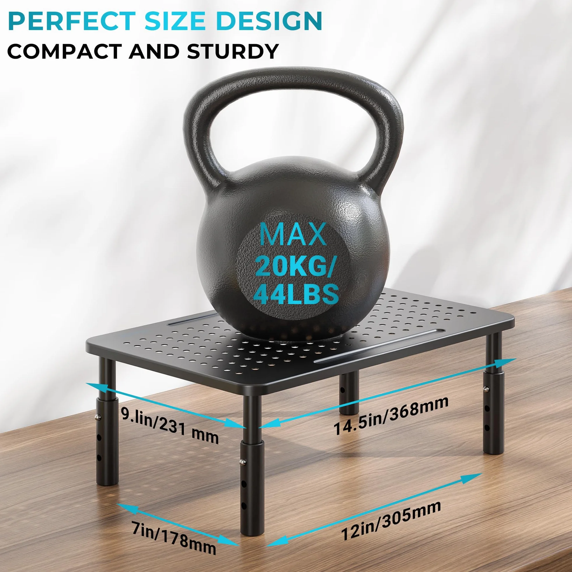 BONTEC Soporte para Monitor de Ergonómico, Tres Niveles de Altura Ajustable | Elevador Monitor de Metal de Calidad, Soporte Monitor, Capacidad hasta 20 kg, L368 x W231mm, (Paquete de 2)