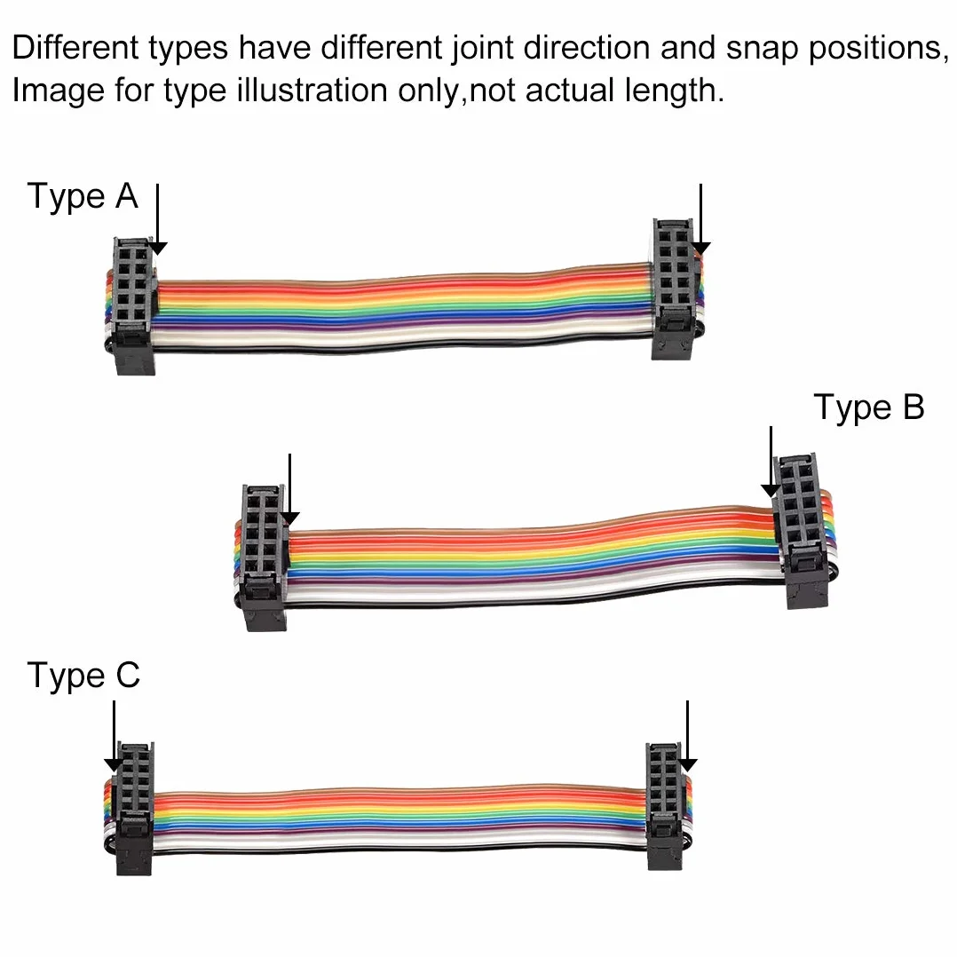 sourcing map Cable Plano Idc De 20 Pines Flexible Multicolor Cinta Arco Iris Cable Puente 48cm De Paso De 2,54 mm,2Pcs