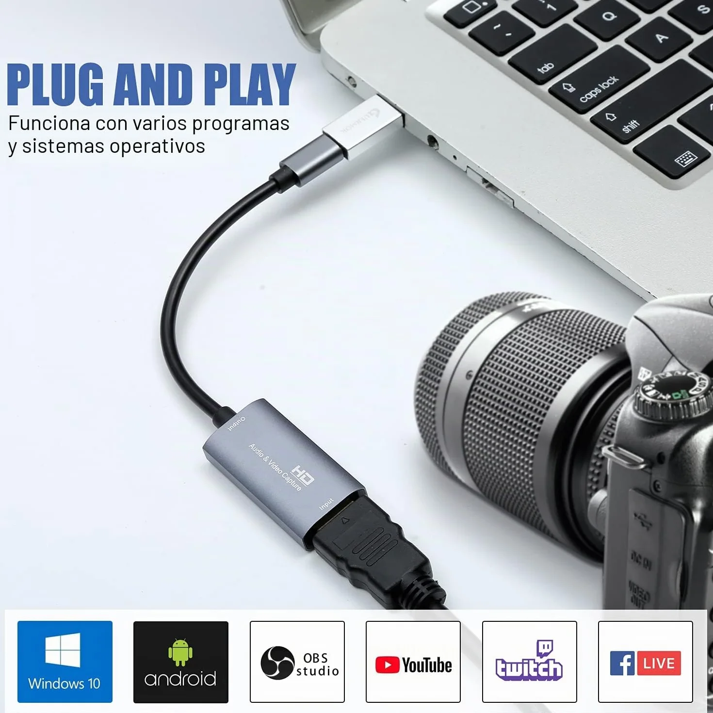 Tarjeta de Captura de Video, USB 3.0 HDMI a USB C, Tarjeta de Captura de Audio, Captura 4K 1080P 60FPS con Dispositivos adaptadores Tipo C para Juegos, transmisión en Vivo, grabadora de Video,