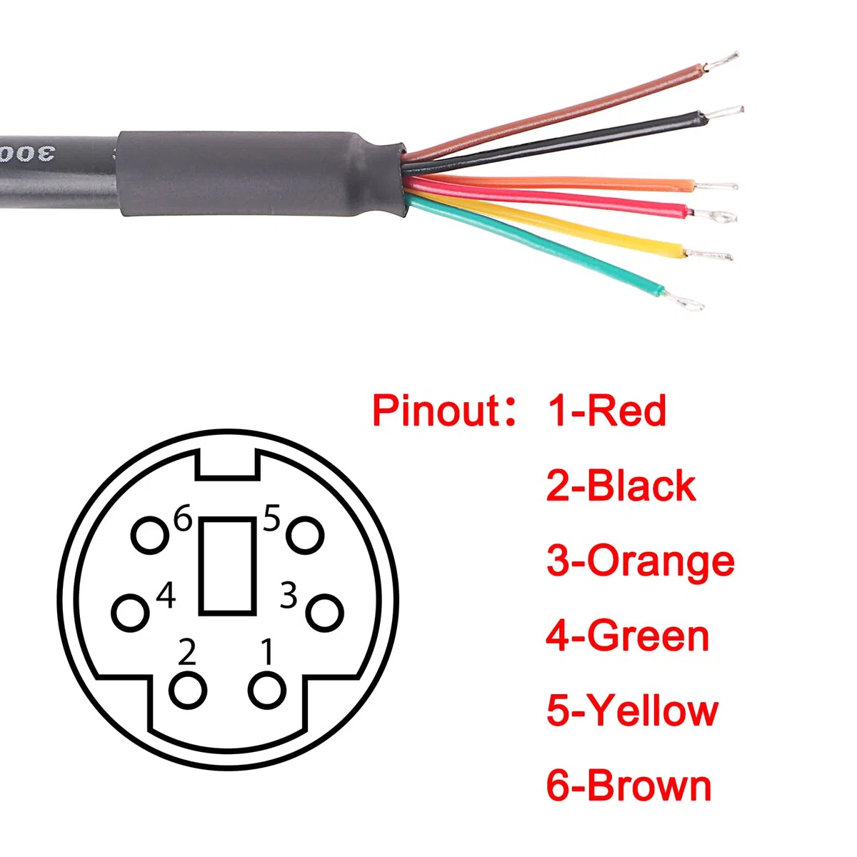 Cable adaptador mini DIN macho de 6 pines a extremo de cable, 6 pies, consola serie USB, negro (1.5 pies)
