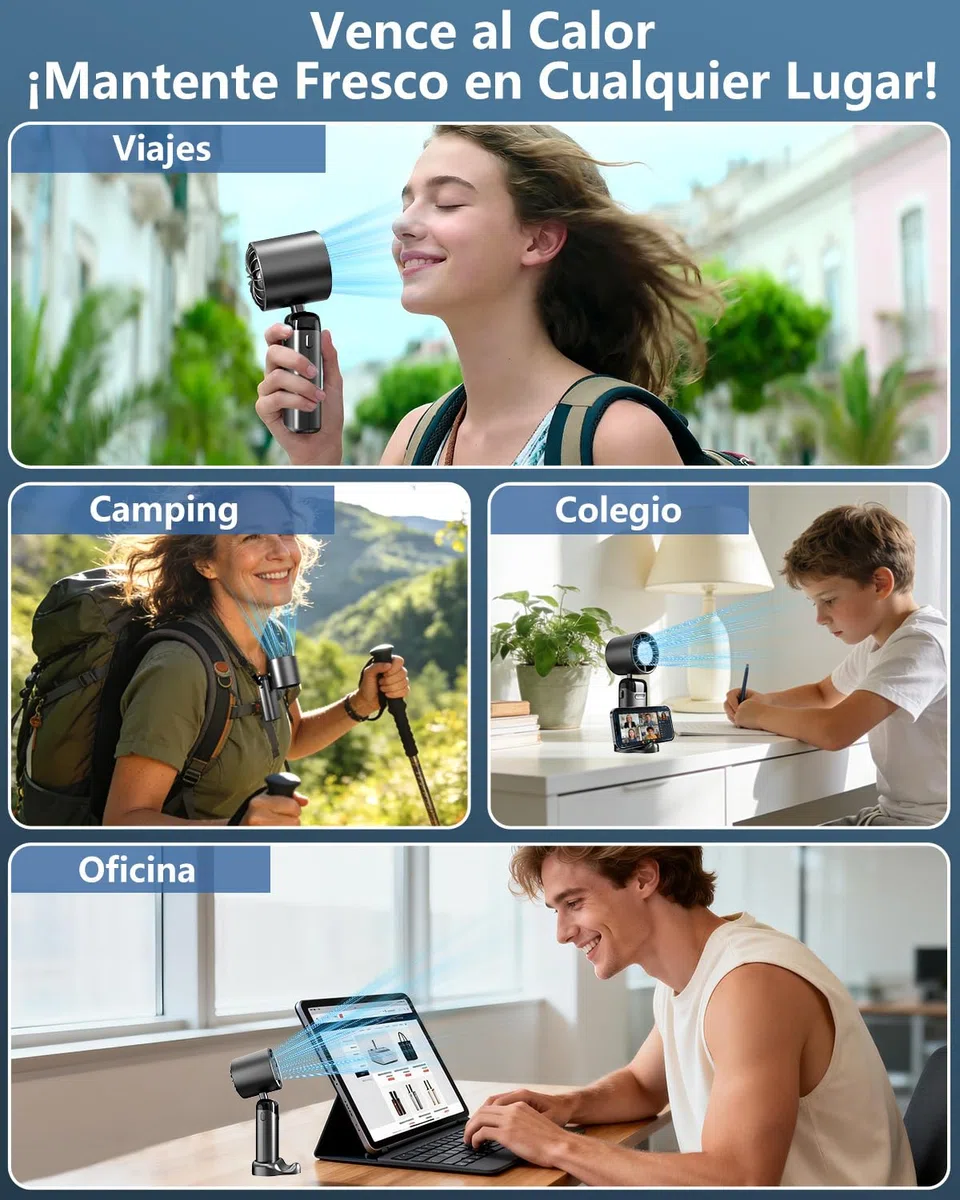 DDKJ Ventilador de Mano Turbo,Aire de Alta Velocidad, 5 Velocidades + 199 Ajustes Continuos, Batería Hasta 10 Horas,Pantalla LED, Portatil para Viajes, Oficina, Deportes y Exteriores-Negro