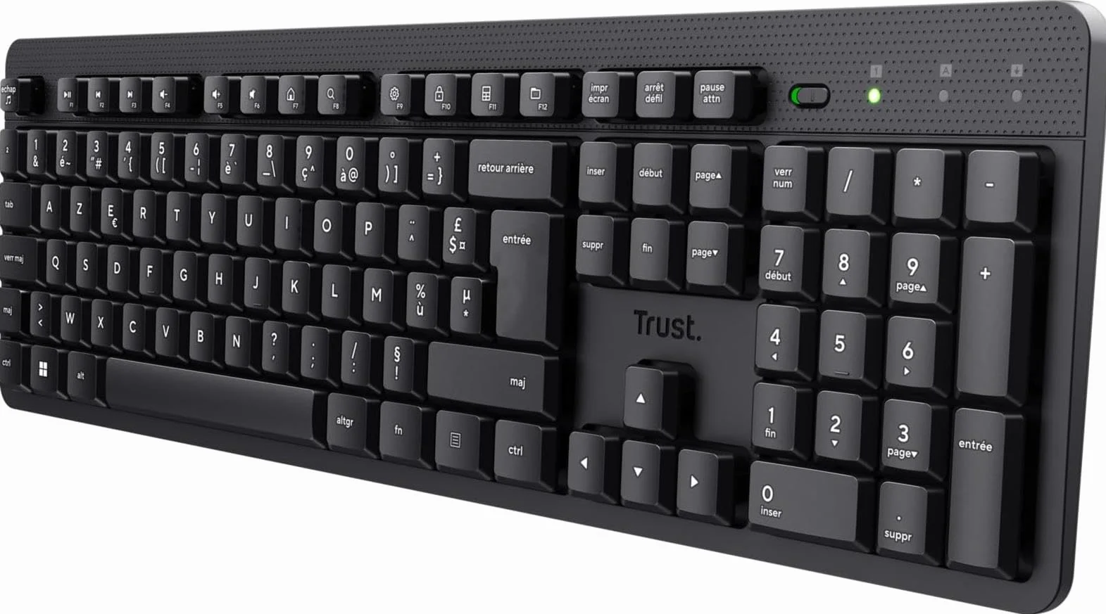 Trust ODY II Teclado inalámbrico silencioso AZERTY francés, Teclas Planas flotantes, Resistente a Salpicaduras, Receptor USB RF 2.4GHz, Teclado para PC, Ordenador portátil, Mac - Negro