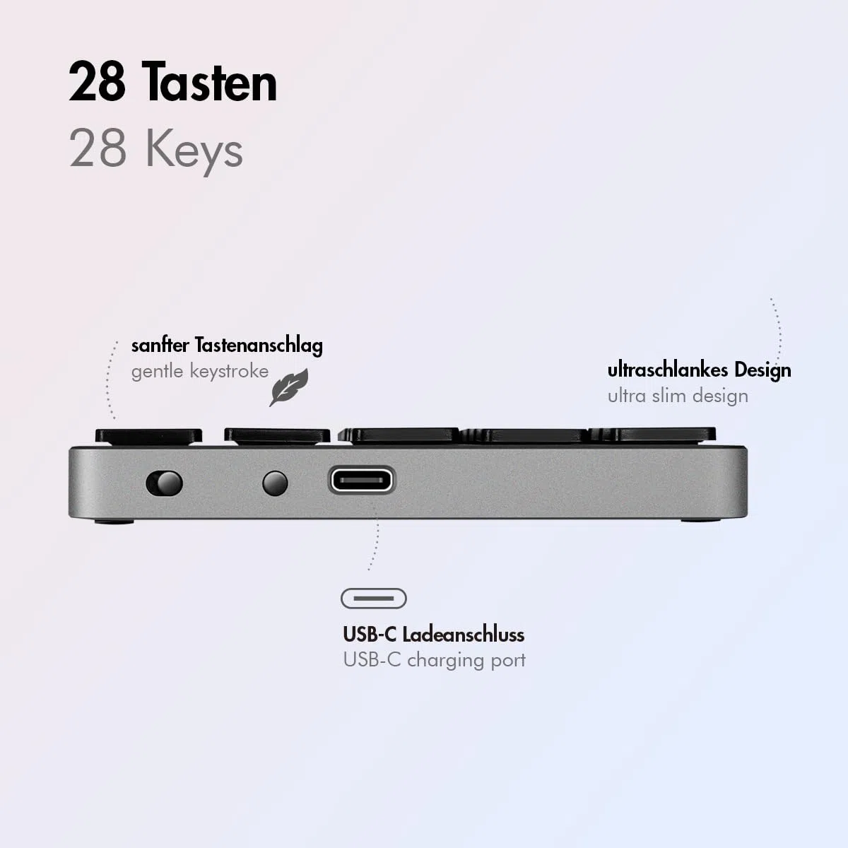 LogiLink ID0212 - Teclado inalámbrico de 28 Teclas con BT 5.0, Mecanismo de Tijera
