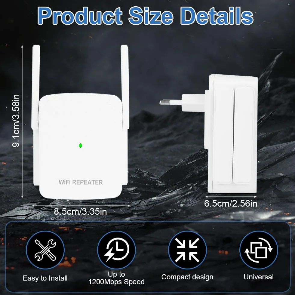 Flintronic 4-Antena WiFi Amplificador Extensor de Señal, Wi-Fi Extensor 1200Mbps Banda Dual 2.4G&5G, Repetidor WiFi, Amplificador Wi-Fi, Puerto Ethernet, Cobertura de hasta 185m², Modo Repetidor