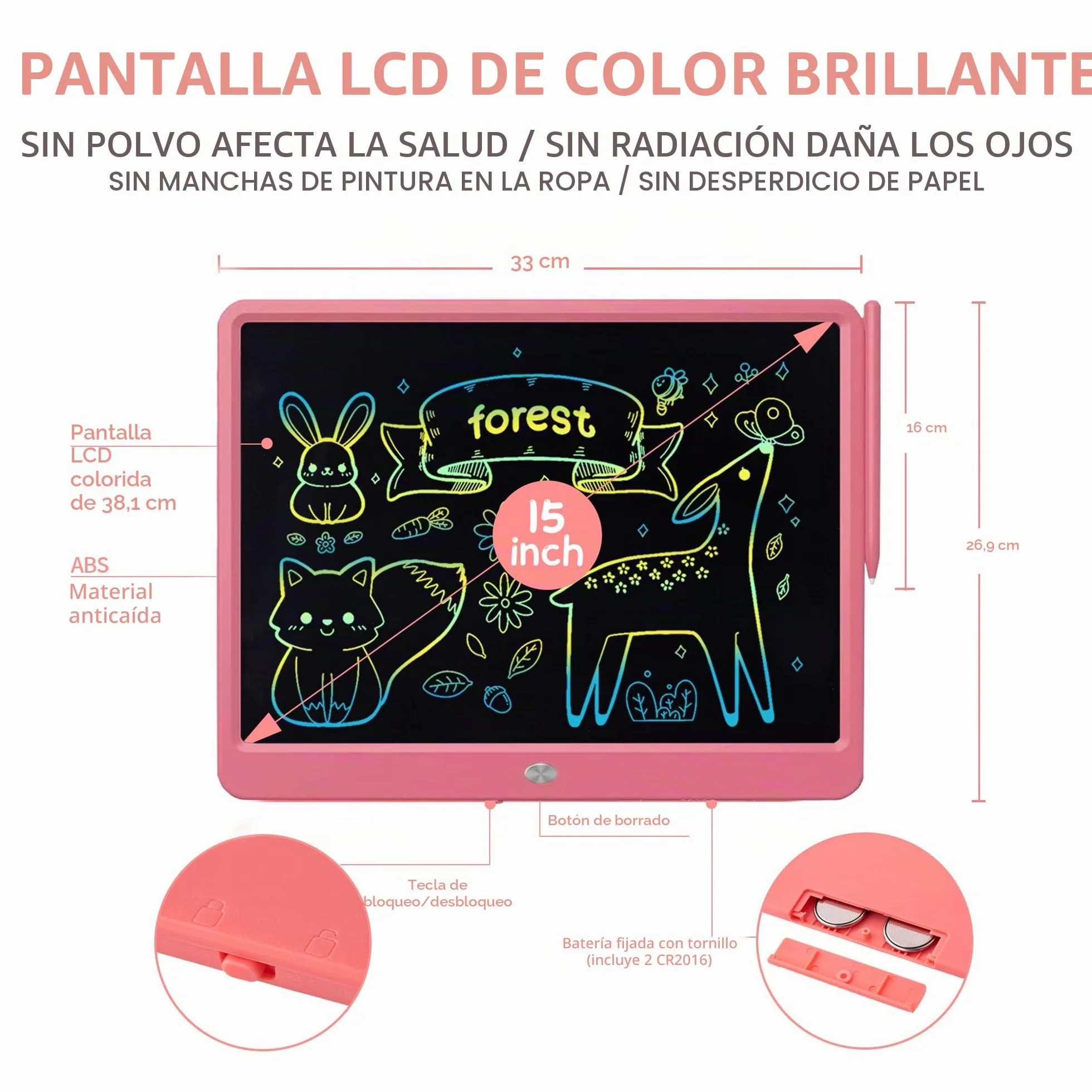 Tableta De Escritura LCD Tableta De Dibujo Colorido De 15 Pulgadas para Niños, 3~12 Juguetes para Niñas, Regalos Borrables Y Reutilizables, Juguete De Cumpleaños De Navidad para Niños