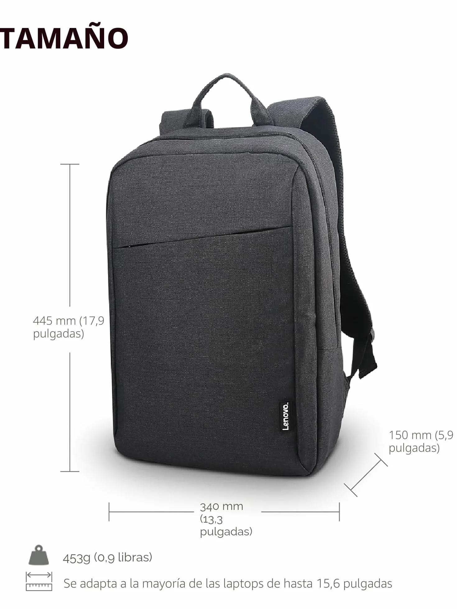 Lenovo Mochila B210 para ordenadores portátiles de 15.6 pulgadas, mochila ligera y repelente al agua, color negro